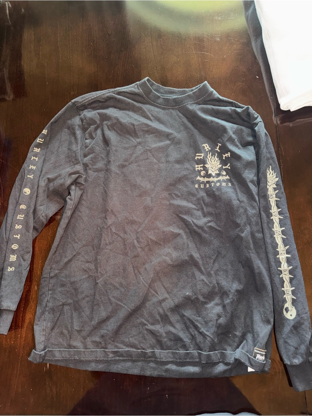 Hurley Black Long Sleeve Graphic Tee with Cream Prints